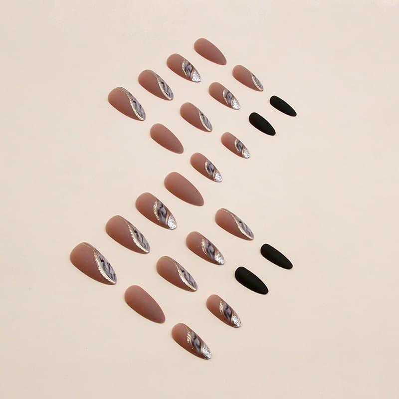 Matte Taupe Silver Accent Classic Press-On Nails by Winails