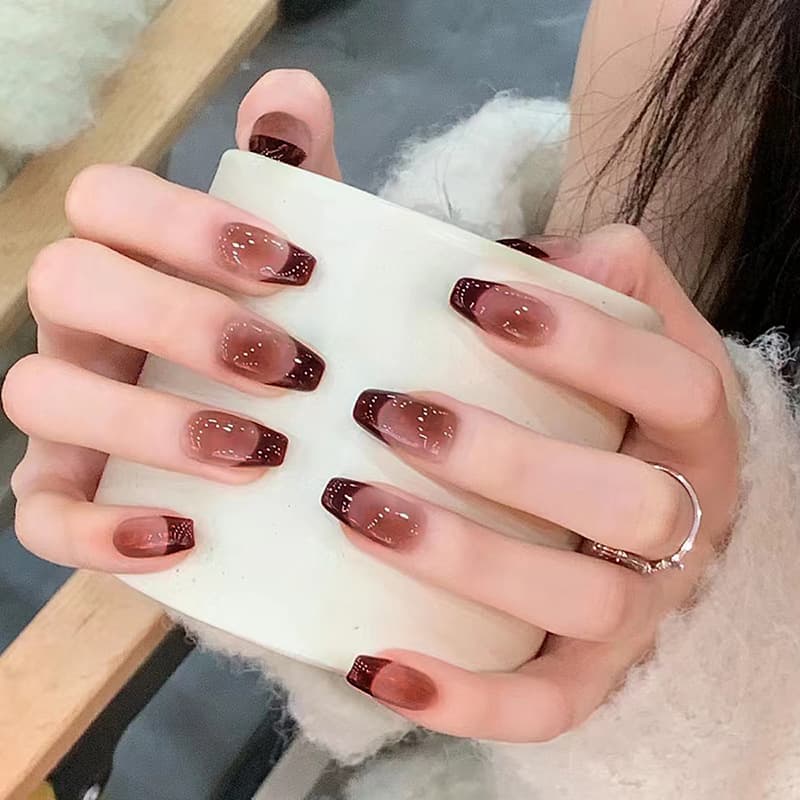Brown French Glitter Press-On Nails by Winails