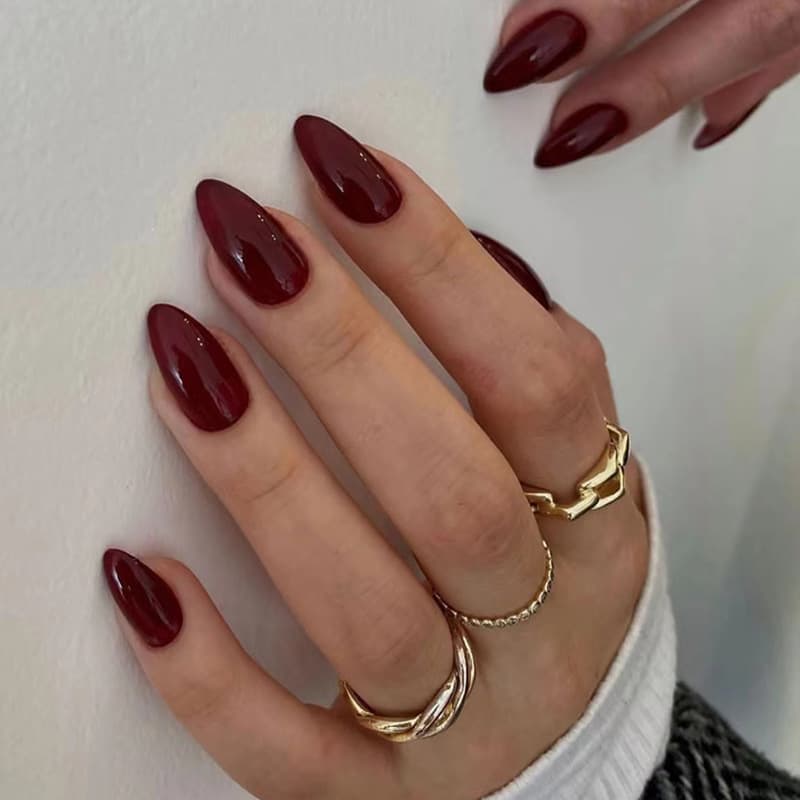 Dark Cherry Almond Classic Press-On Nails by Winails