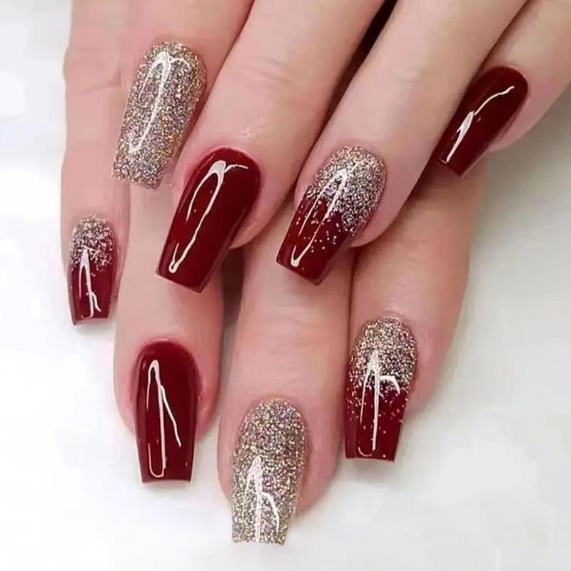 Cherry and Gold Glitter Classic Press-On Nails by Winails