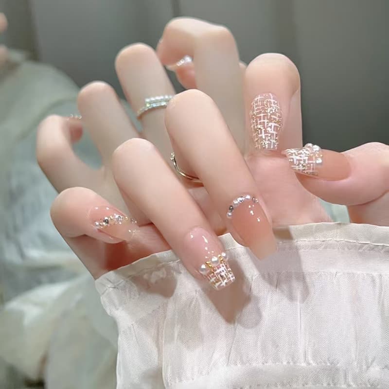 Sheer Pink Ribbon Sparkle Classic Press-On Nails by Winails