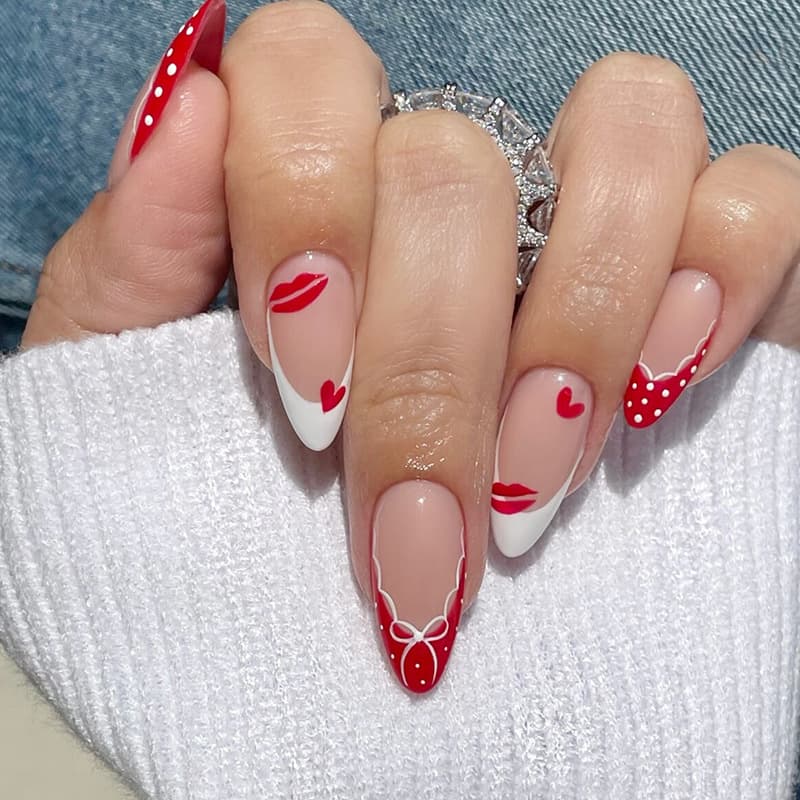 Red Lipstick & Heart Stiletto Glitter Press-On Nails by Winails